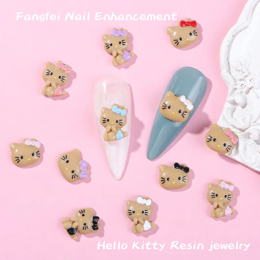 Paquete de 50 Adornos de Uñas con Diseño de Gatita KT - Adornos de Resina con Forma de Gato, Decoración de Uñas 3D para Manicuras Kawaii de Verano