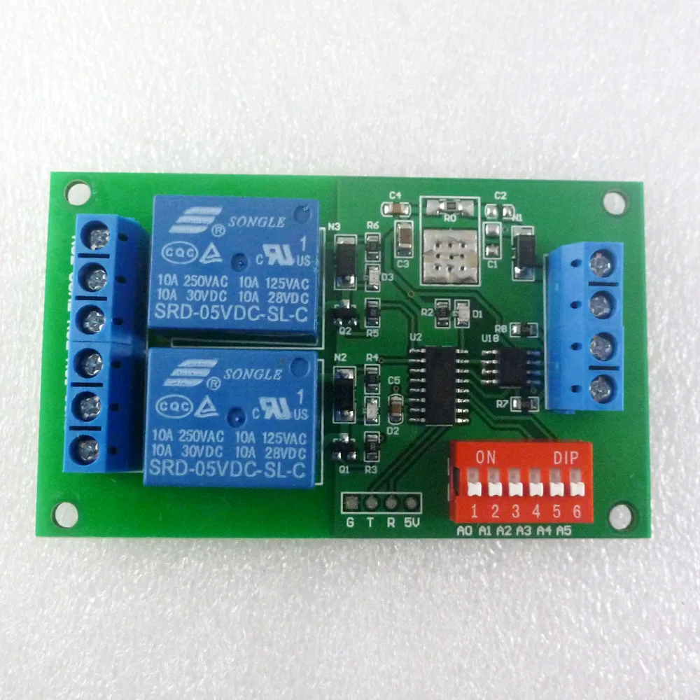 Placa de relé CE035 DC5V 2 CH RS485, módulo de interruptor de puerto serie UART, Control de comando Modbus AT para PLC, hogar inteligente, industria automatizada
