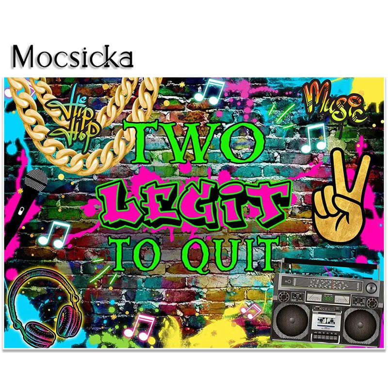 Mocsicka Birthday Backdrop Hip Hop 2nd Birthday Party Decorations Two Legit To Quit Graffitii Wall Rap Notorious Boys Background