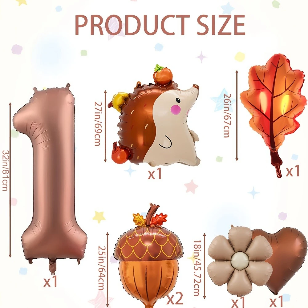7 Stück Herbst Tannenzapfen Igel Ballon Set 32 Zoll Braun Nummer 1-9 Geburtstagsballon Thanksgiving Party Dekoration Foto Requisiten – Detail 3