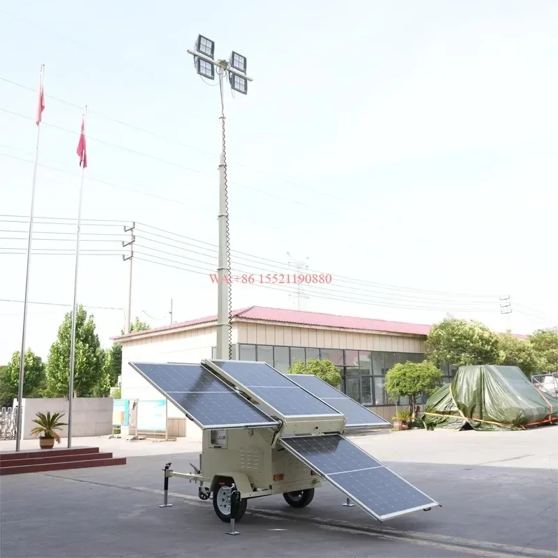 wmwmnu Portable Solar Light Tower Manual Lifting Mast Mobile LED Light With Solar Panel for Construction Mining Area