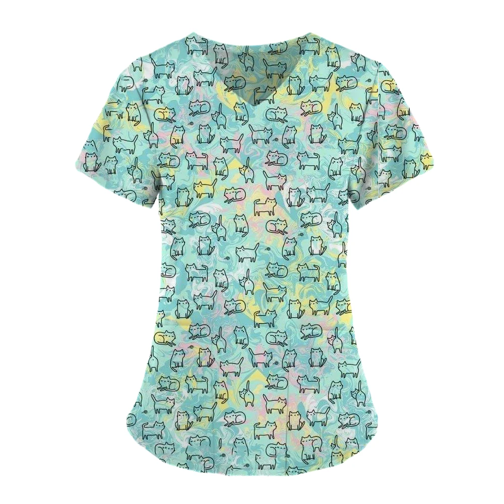 Dierenwinkel Stofdichte Kleding Unisex Scrub Top Dierenprint Blouse Medisch Uniform Ziekenhuis Verpleegkundige Werkkleding Spa Shirts