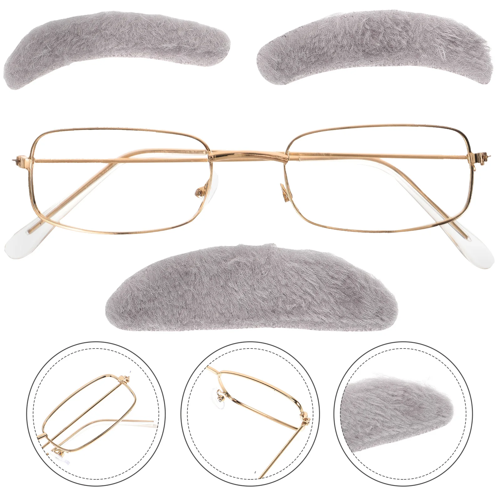 

1 set Fake Beard Eyebrows Kit Realistic Old Man Accessories Stick Mustache Fake Mustache Eyebrows Glasses Costume Halloween