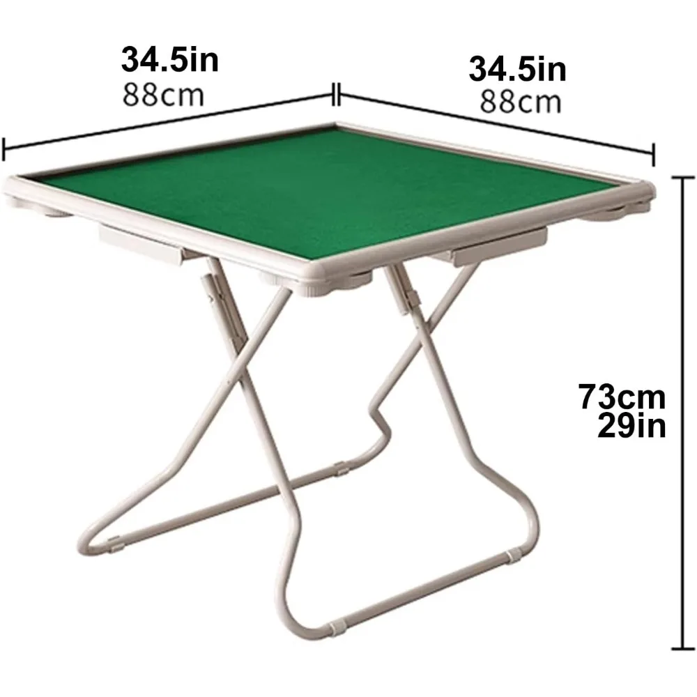 Mahjong Table, Mahjong Table Foldable, Domino Table with Drawers and Cup Holders, PVC Straight Edge Card Table (Brown)
