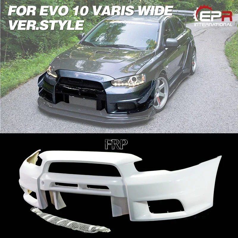 For MITSUBISHI EVO 10 Wide VAR Style FRP Fiber Black or White Unpainted Front Bumper Unit Exterior Car accessories replacement