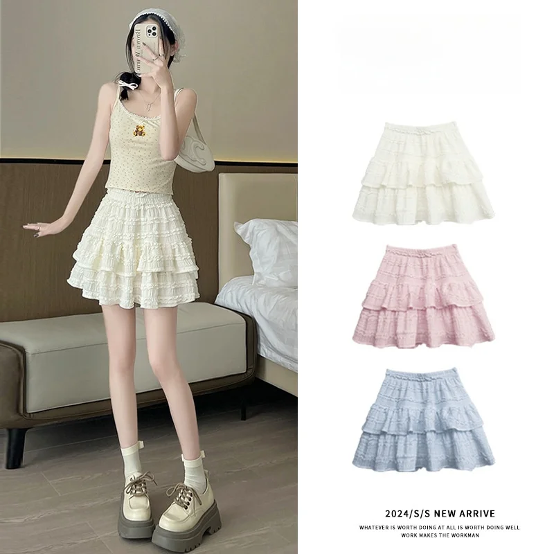 

Sweet Ballet White Lace ort Skirt Women's Summer Anti-Light A-Line Skirt Cake Design High Waist Polyester Spandex Blend