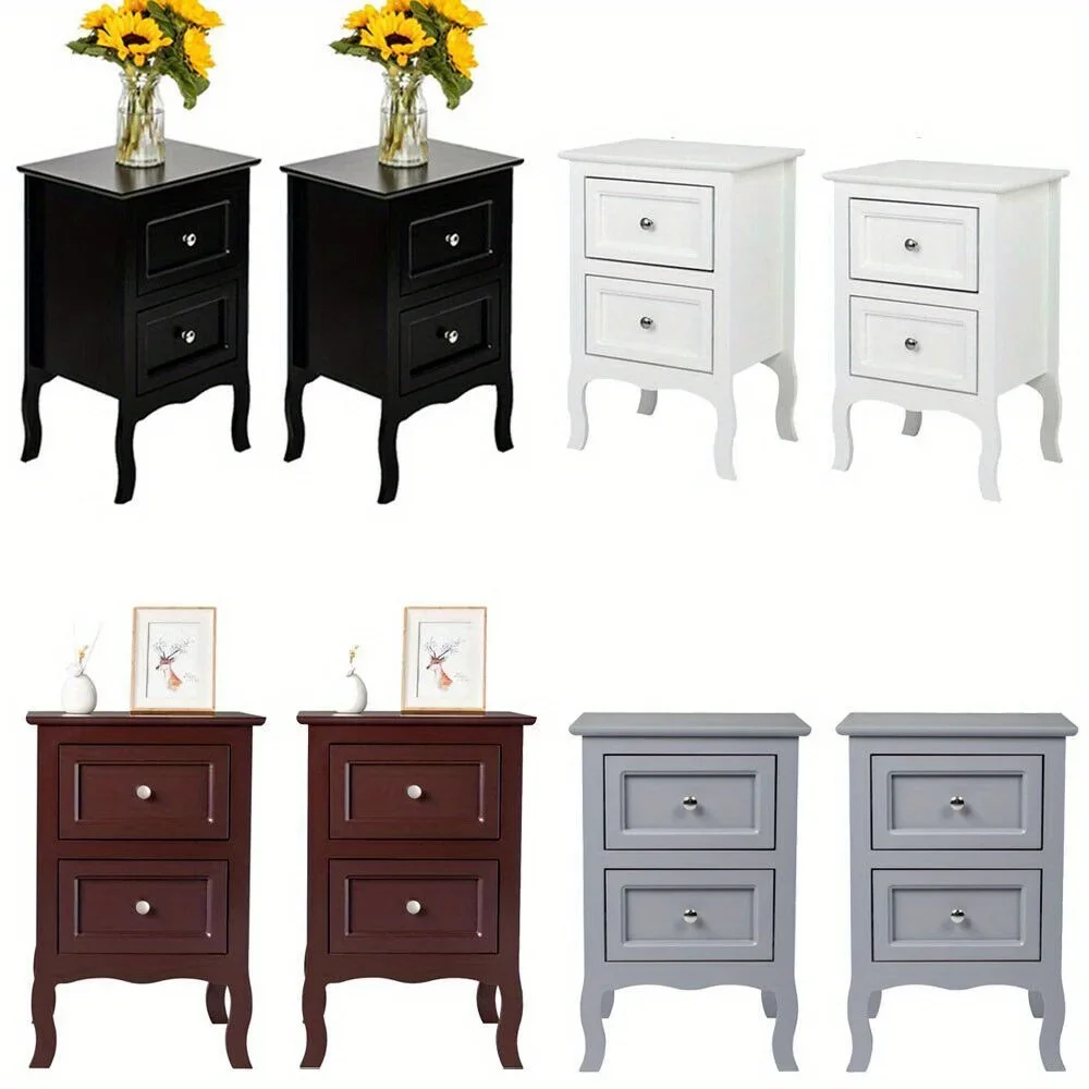 

Set of 2 Bedroom Bedside Table Nightstand End Side Organizer 2 Drawers Storage