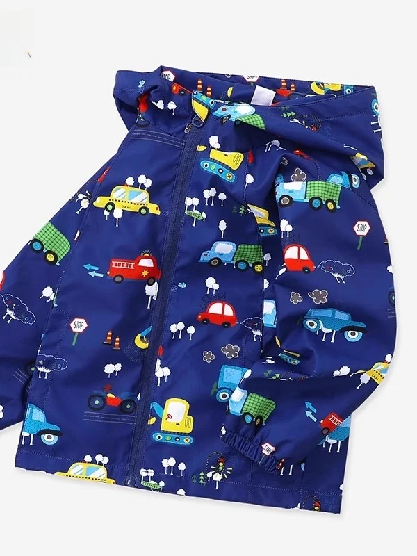 クールな車柄男の子ジャケットとパンツセット秋冬新着子供用アウターウェアポリエステル繊維フード付きジッパー開閉