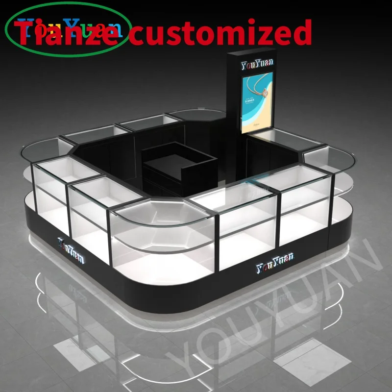 

(customized)Black and white jewelry kiosk glossy paint perfume shopping centre kiosk watch display cabinet showcase