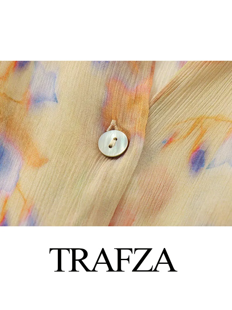 TRAFZA-camisa holgada con manga abombada para Mujer, camisa informal elegante con cuello en V, Top versátil de verano