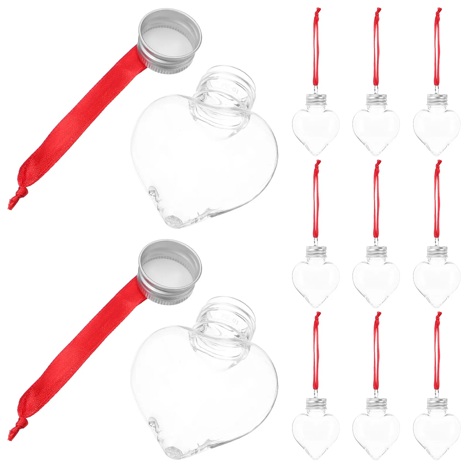20Pcs Clear Plastic Heart Shaped Hanging Bottle Ornament 50Ml Reusable Fillable Valentine Decor Elegant Party Favors for Adults