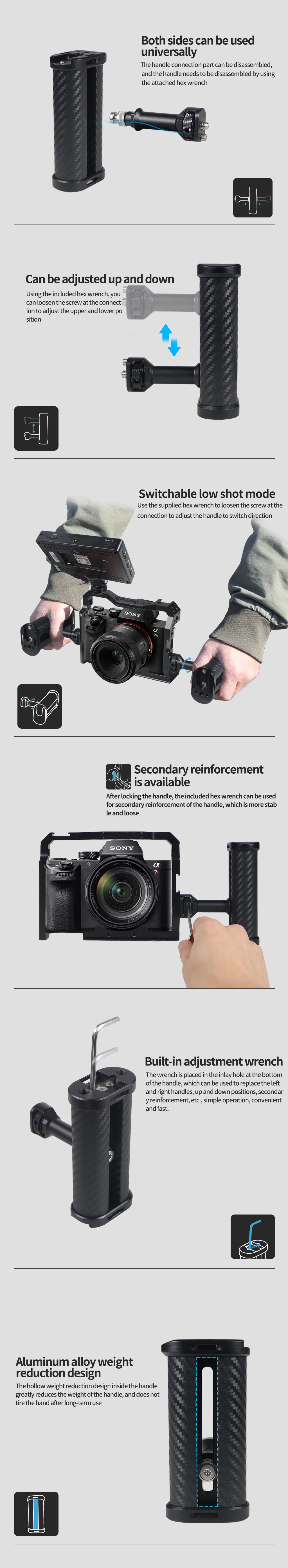 Universeller rechter und linker Seitengriff für Kamerakäfig-Handgriff mit Kaltschuhhalterung für Mikrofon-Videoleuchte für Sony für Canon Nikon – Detail 6