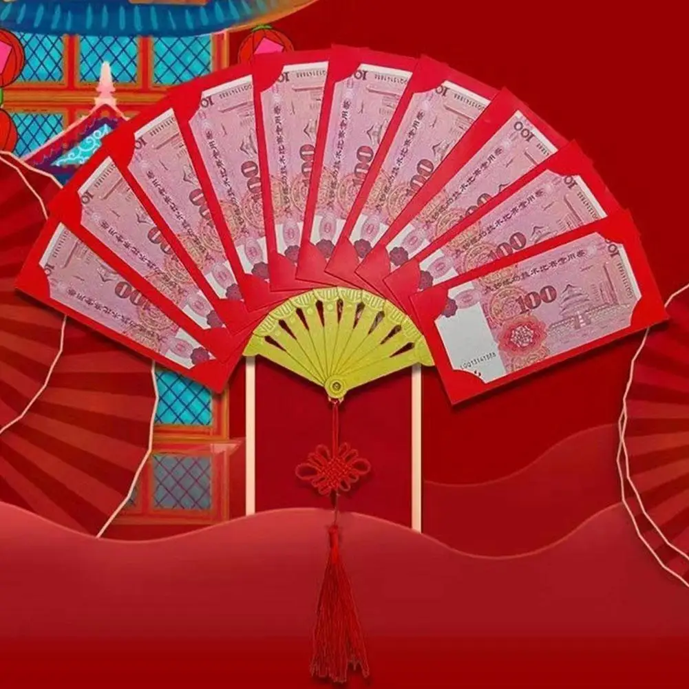 Creative Spring Festival Folding Fan Red Envelope Chinese Style Hollow Fan Red Envelope Hot Stamping New Year Red Envelope New Y