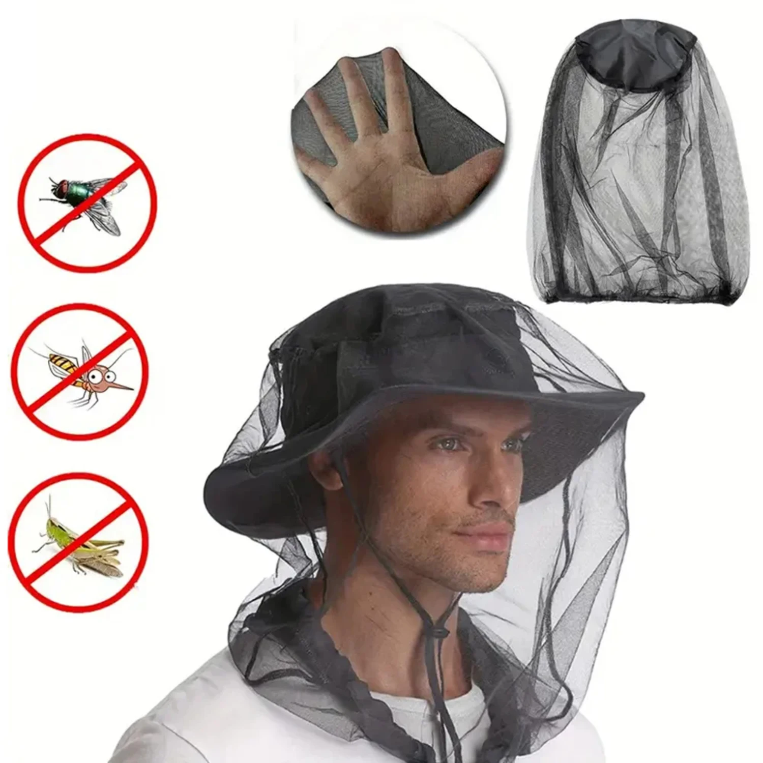 Outdoor Mosquito  Mesh Net,Gardening Hat Insect-proof Hat  Hiking Camping Fishing,Beekeeping Windproof Mesh,Anti-mosquito Net