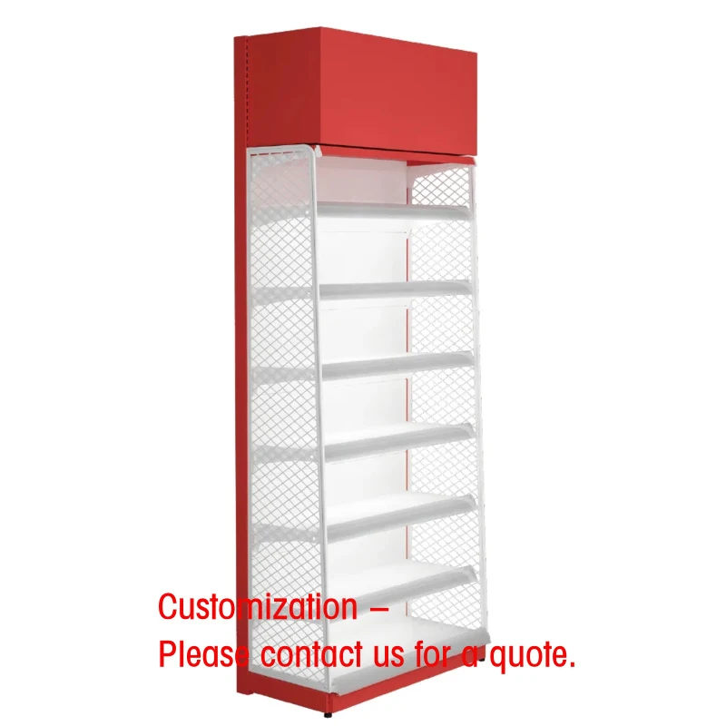 custom.Factory-made Single-Sided Metal Grid Supermarket Racks Exclusive Advertising Area Cold-Rolled Steel Light Duty Freestandi