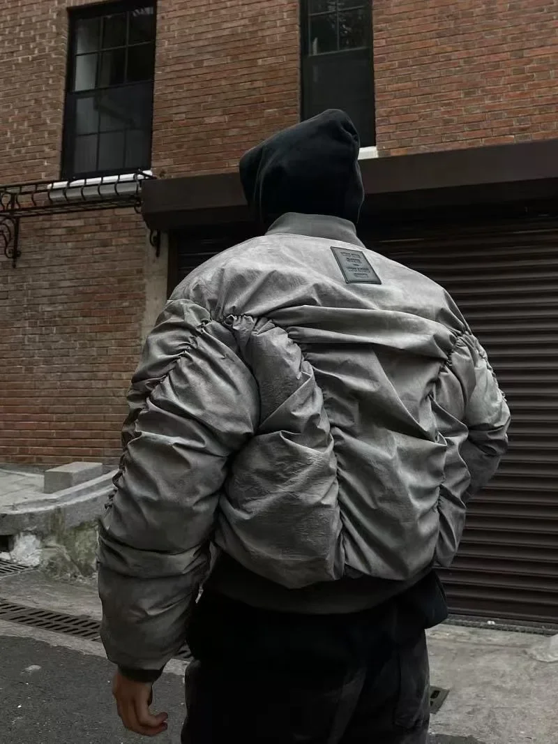 Flying baseball jacket winter clothes newcomer cotton jacket American retro wilderness style jacket hip hop pleated design park