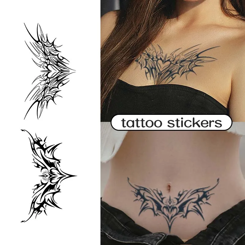 1pc Charming Tattoo Stickers Waterproof Lasting One To Two Weeks For Girls Belly Chest Back Waist Non-Reflective Thorn Cyan