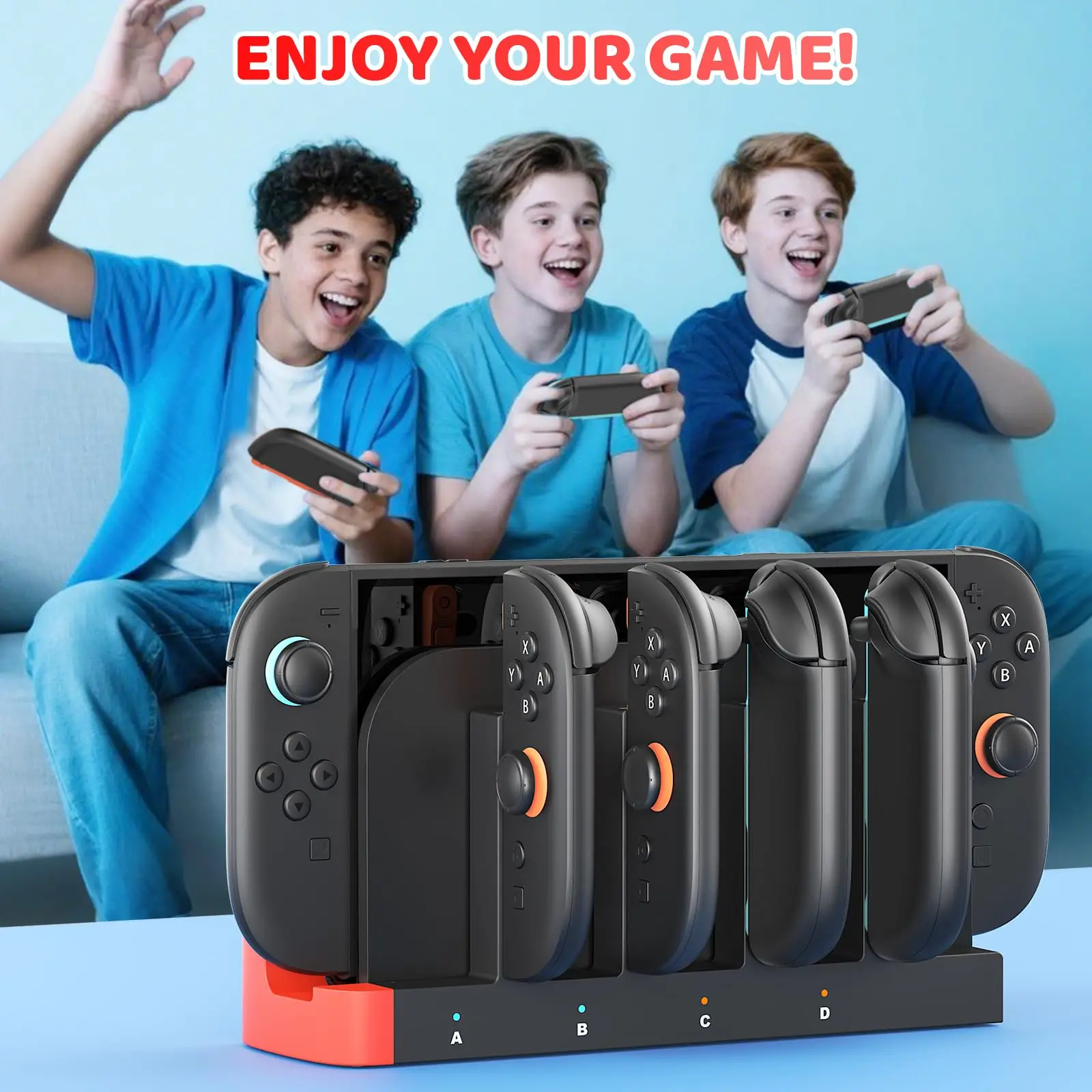 Stacja ładująca 4w1 do kontrolerów Switch 2 Joycon z wskaźnikiem LED Przenośna stacja szybkiego ładowania do akcesoriów do gier Switch2 — zdjęcie produktu 6