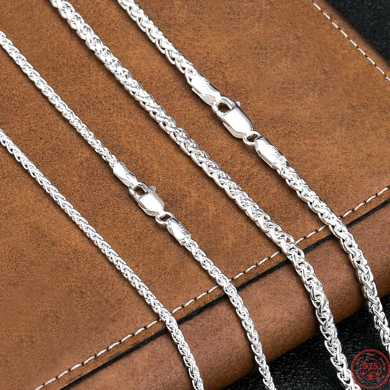 S925 Sterling Silver Charms Necklaces for Men Women Silver Colors Weaven 2mm 3mm Rope-chain Fashion Punk Jewelry Wholesale