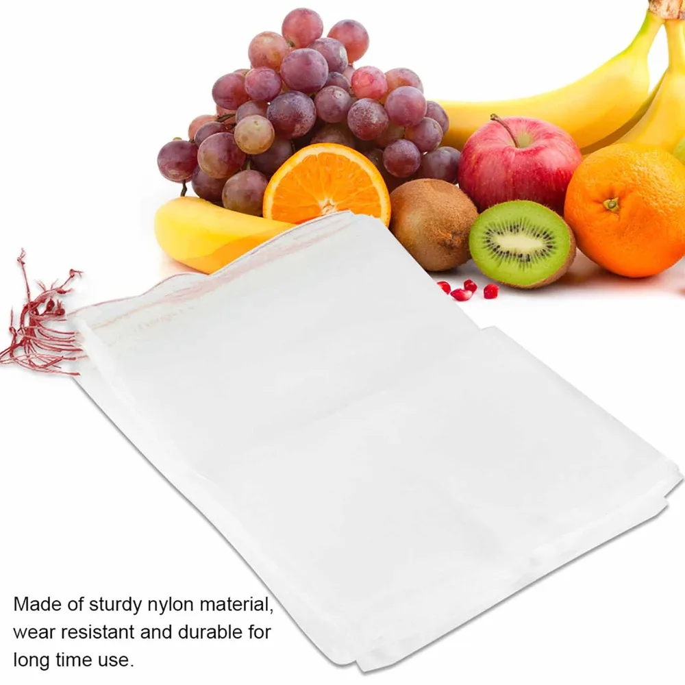 50PCS Durable Nylon Fruit Protection Bags Drawstring Design White Fruit Netting Bags Mesh Material Lightweight Fruit Cover Bags