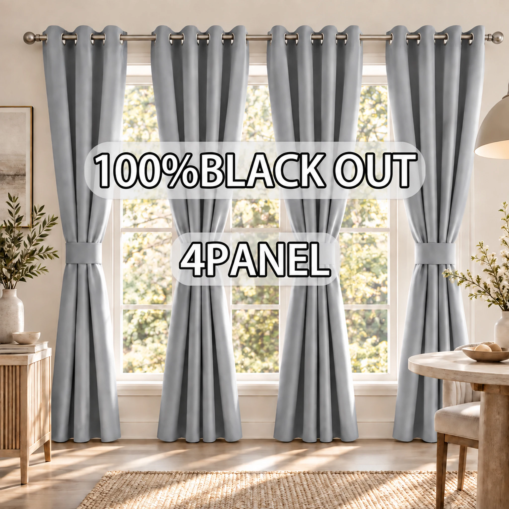 4 Pieces Grey Thermal Blackout Curtains Waterproof Backing Grommet Top Window Drapes Set for Bedroom Living Room Decor