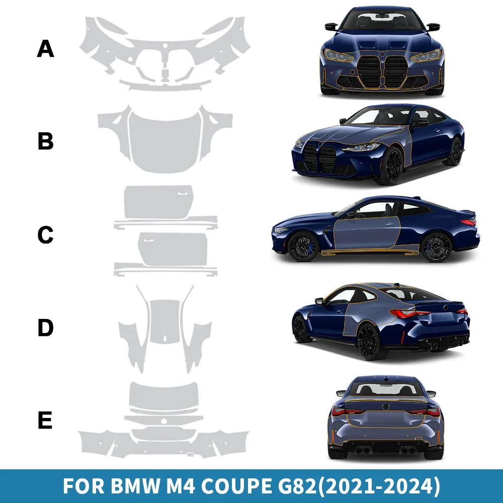 

For BMW M4 Coupe G82 2021 2022 2023 2024 PPF TPU Paint Protection Film Precut Clear Car Sticker Kit Transparent