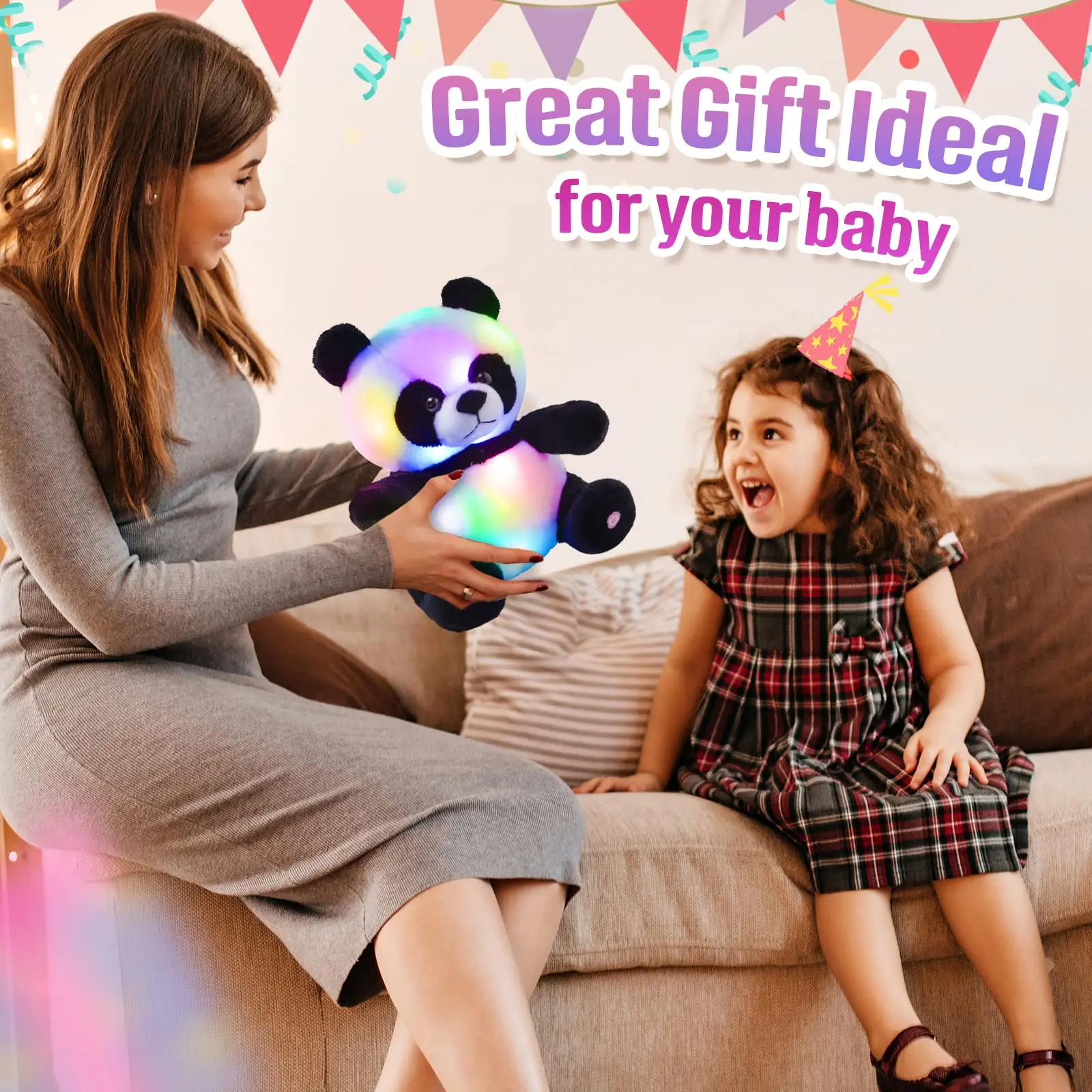 LED Panda Peluche Glow Soft Bear Peluche Illuminano al buio Compagno di famiglia con luci notturne Regalo per bambini Natale