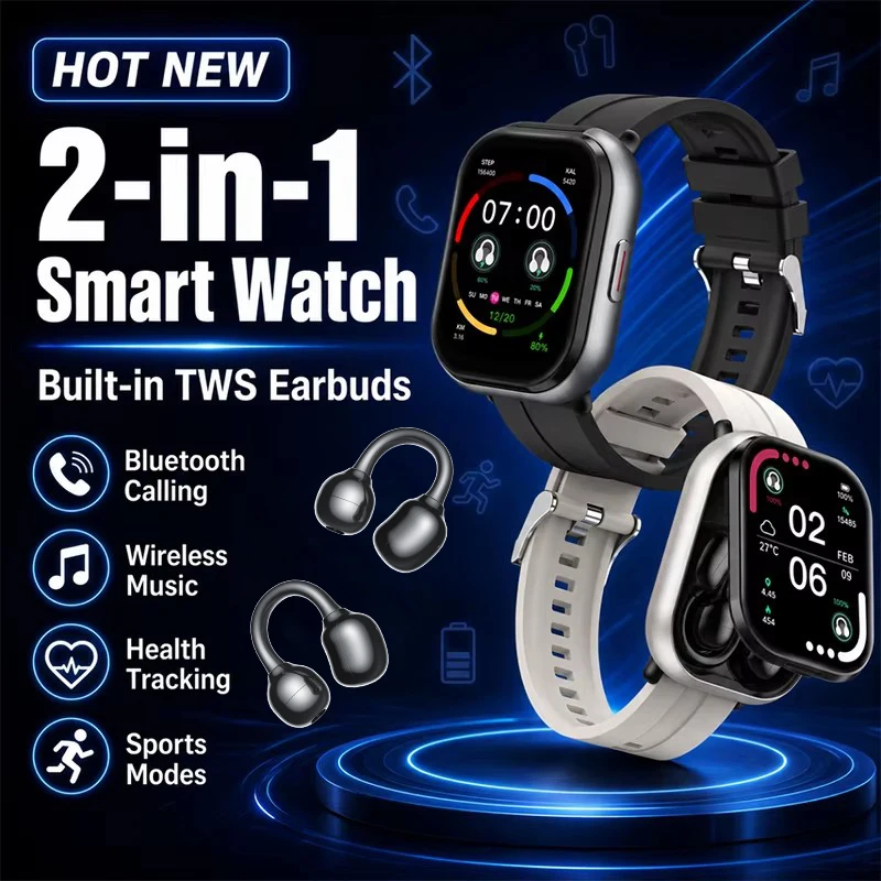 2026 Neue TWS 2-in-1 Bluetooth-Kopfhörer Smartwatch 2,01" HD-Bildschirm Herzfrequenz-Gesundheitsmonitor Sport-Smartwatch für Android iOS
