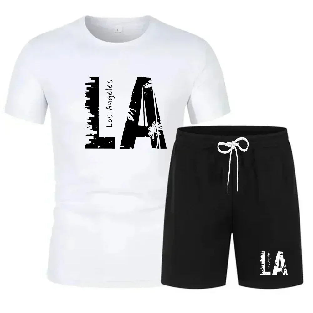 

New summer fitness sportswear for men, short-sleeved T-shirt and shorts two-piece set, breathable and quick-drying casual wear.