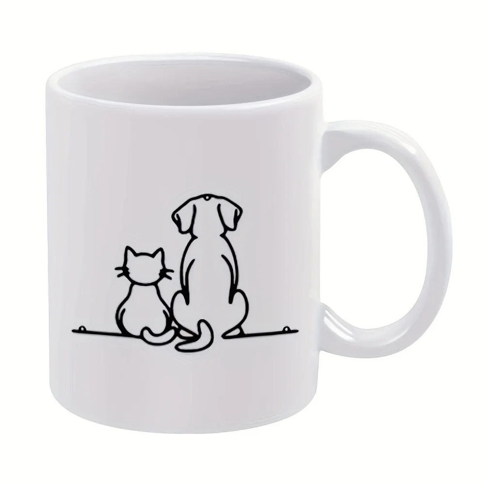 1 taza con silueta de gato y perro, 11 onzas, regalo navideño para cumpleaños, Navidad, verano, taza de café, cumpleaños