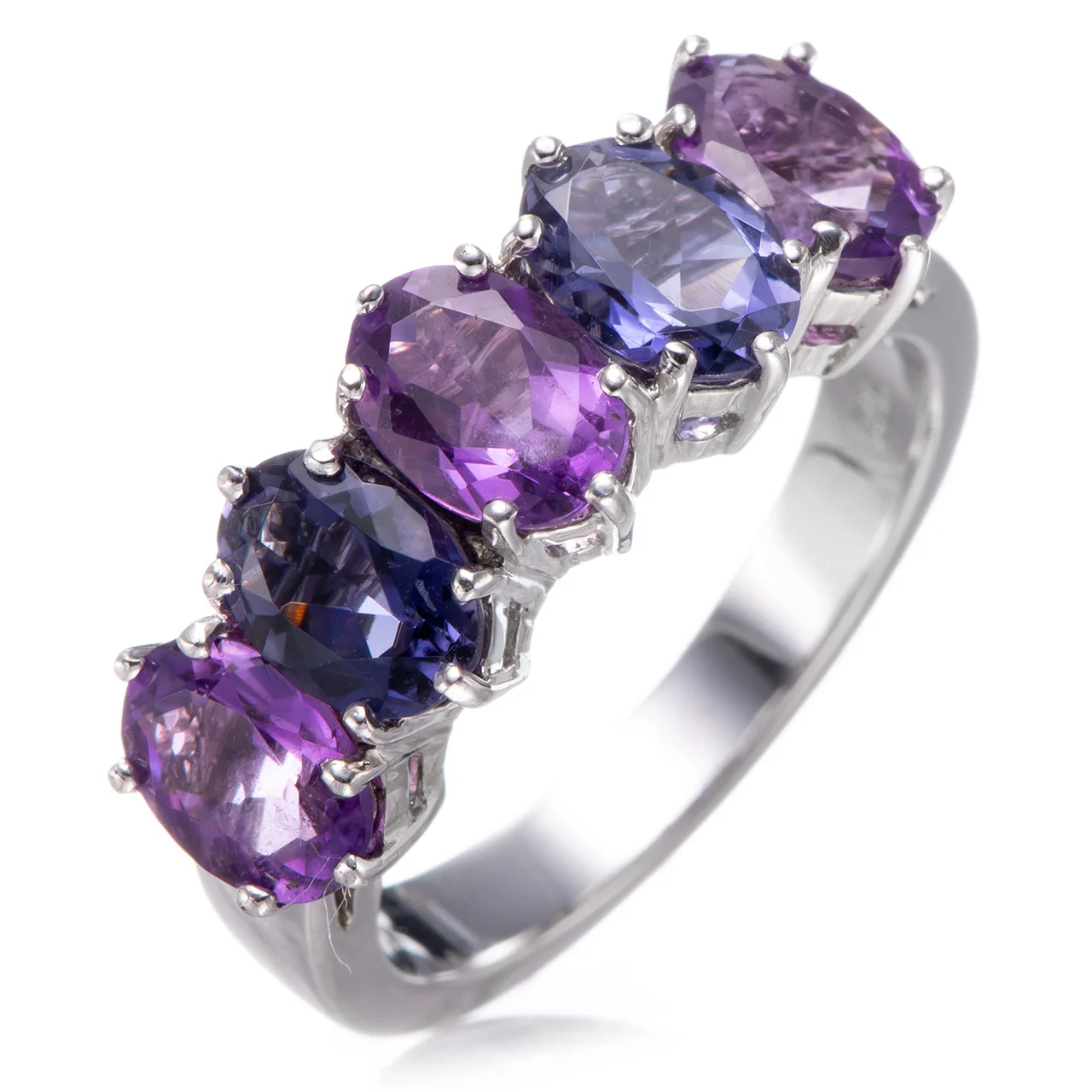 

Iolite and Amethyst Rhodium Over Sterling Silver Ring