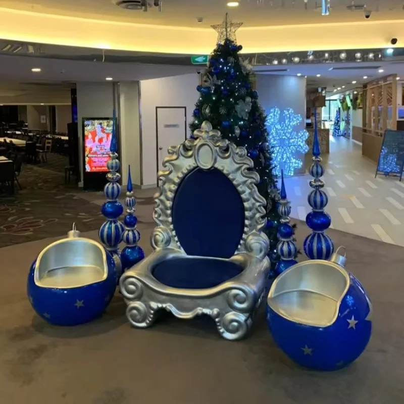 Santa Claus Chair Statue Life Size Fiberglass Christmas King Chair Ball Chair Decoration