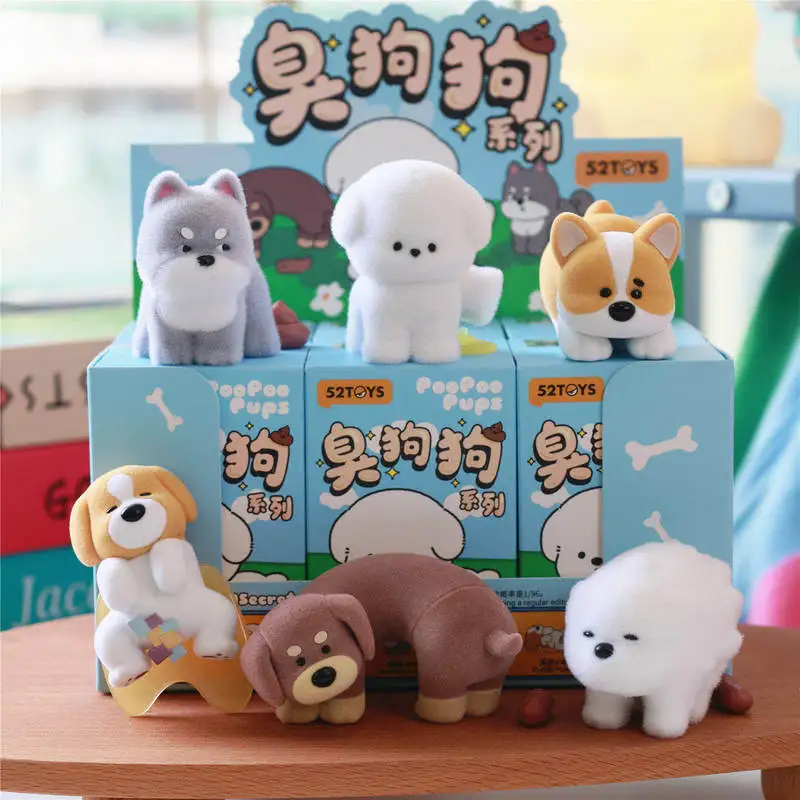 

Genuine 52Toys Sneaky Pooper Series Blind Box Cute Dog Figure Flocking Mystery Box Collectible Model Desktop Decor Gift