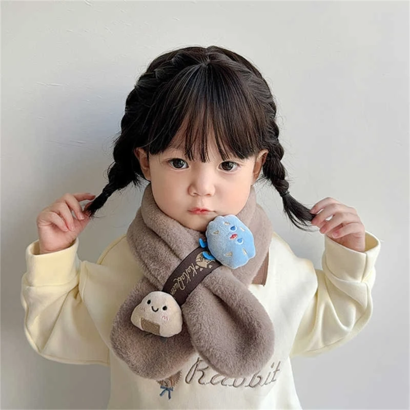 Baby Plush Scarf Thickened Warm Crossing Designs Kids Scarf Windproof Cold Protections Soft Scarf for Boy & Girls Ages 3-10