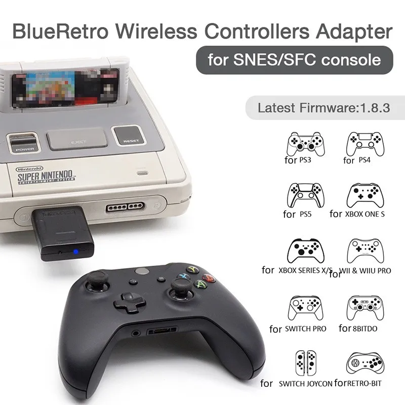 

2026 Blueretro Wireless Controller Adapter For SNES SFC Console to for PS4 PS5 Switch Pro Switch Joycon Xbox One S Controller