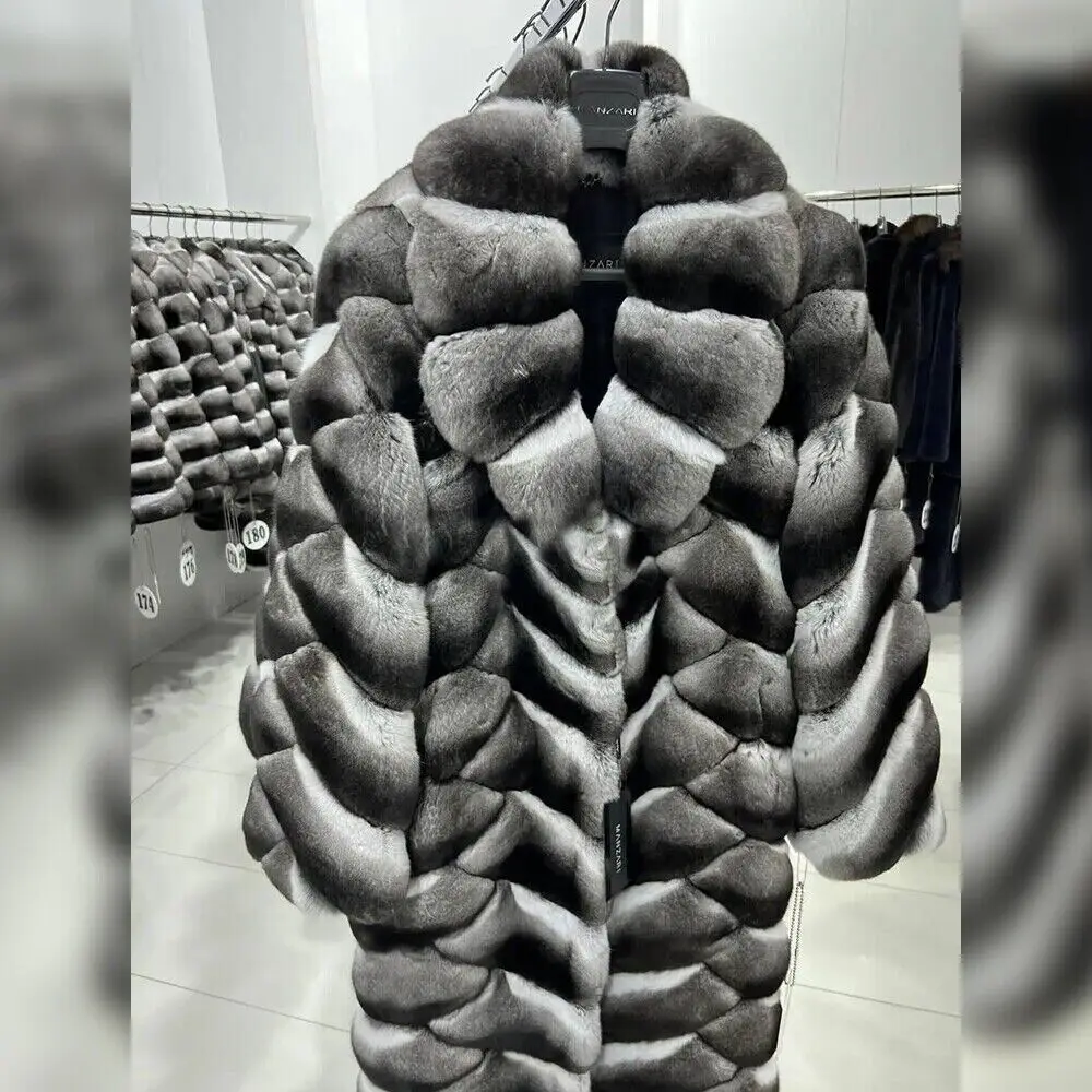 Abrigo largo de piel de conejo Real para mujer, chaqueta de piel auténtica, abrigo de lujo, moda de invierno, cálido