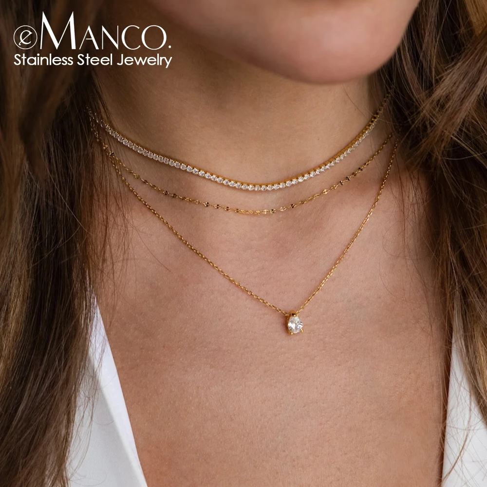 e-Manco Stainless Steel Twisted Chain Necklace Multilayer Gold Color Paper Clip Chain Square Chain Necklace Women Jewelry Choker