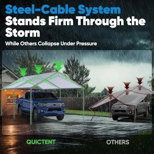 10x15 ft Heavy Duty Car Canopy Galvanized Frame Carport Outdoor Party Tent Boat Shelter with 3 Reinforced Steel Cables