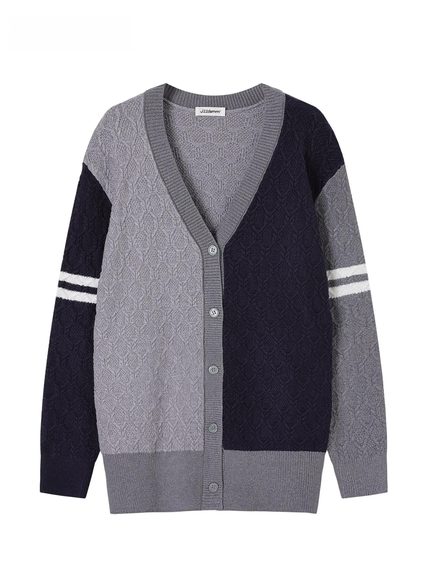 

JZZDEMM College Sle Loose Knitted Open Cardigan Women's Striped Color Blo Long Sve V-Ne Twist Flower Jaet