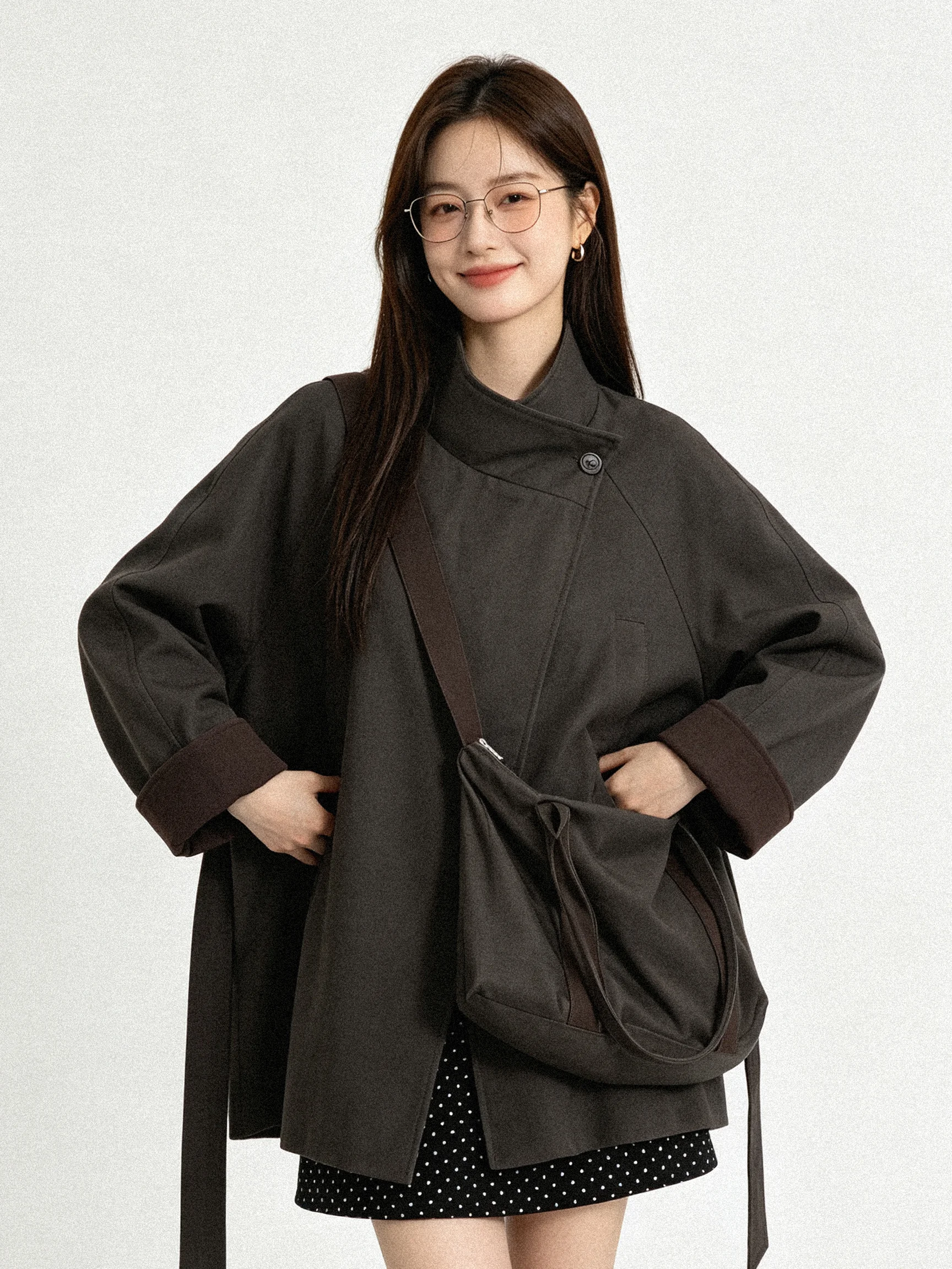 Laid-back Commuter Style Loose Fit Korean Fashion Windbreaker Early Autumn Long Sleeve Breathable Standard Size Women's Coat