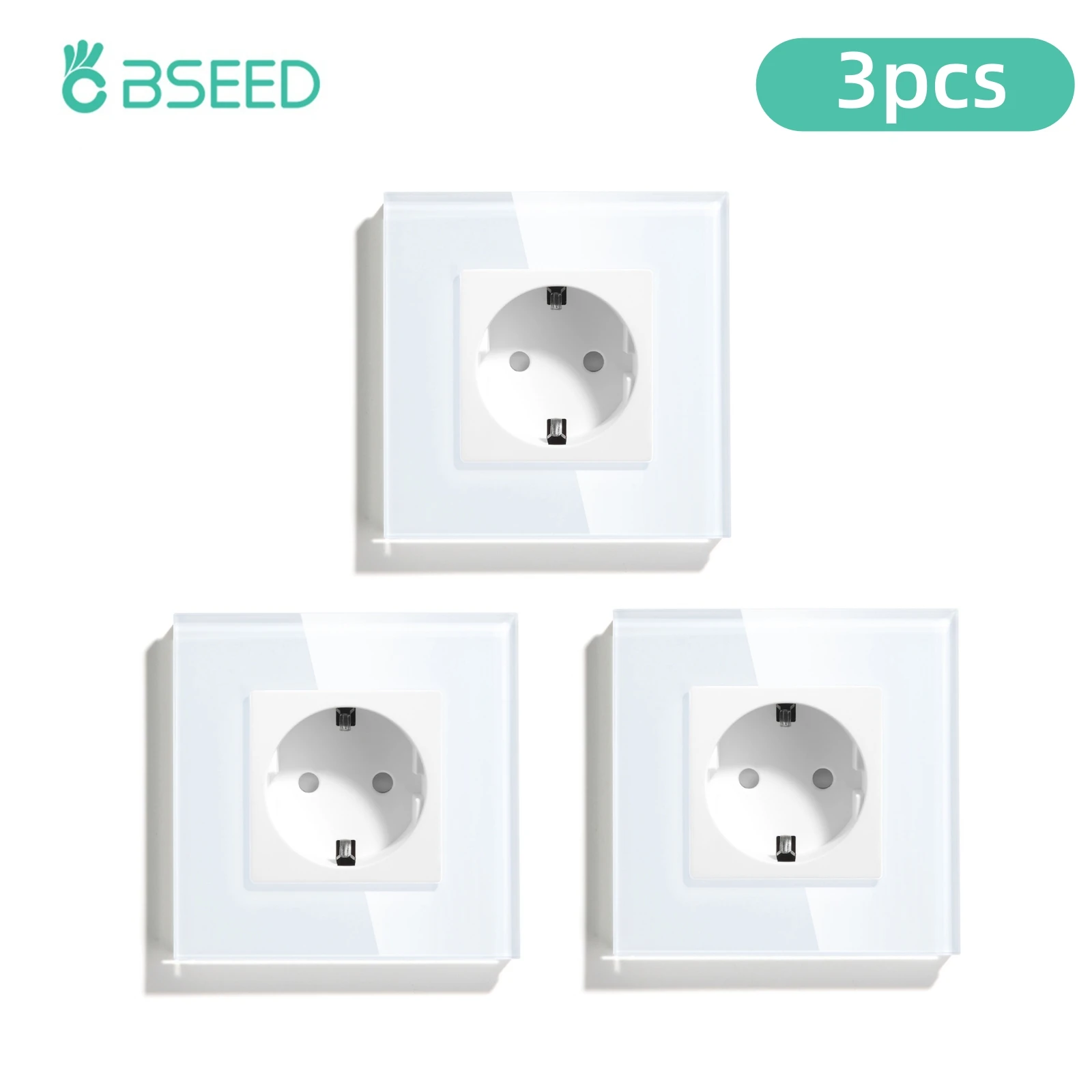 BSEED 16A Wandsteckdose, Einzelsteckdose, Doppel- und Dreifachsteckdose, EU-Standard-Steckdose für Zuhause, Büro, Schlafzimmer, Steckdose mit Glasrahmen