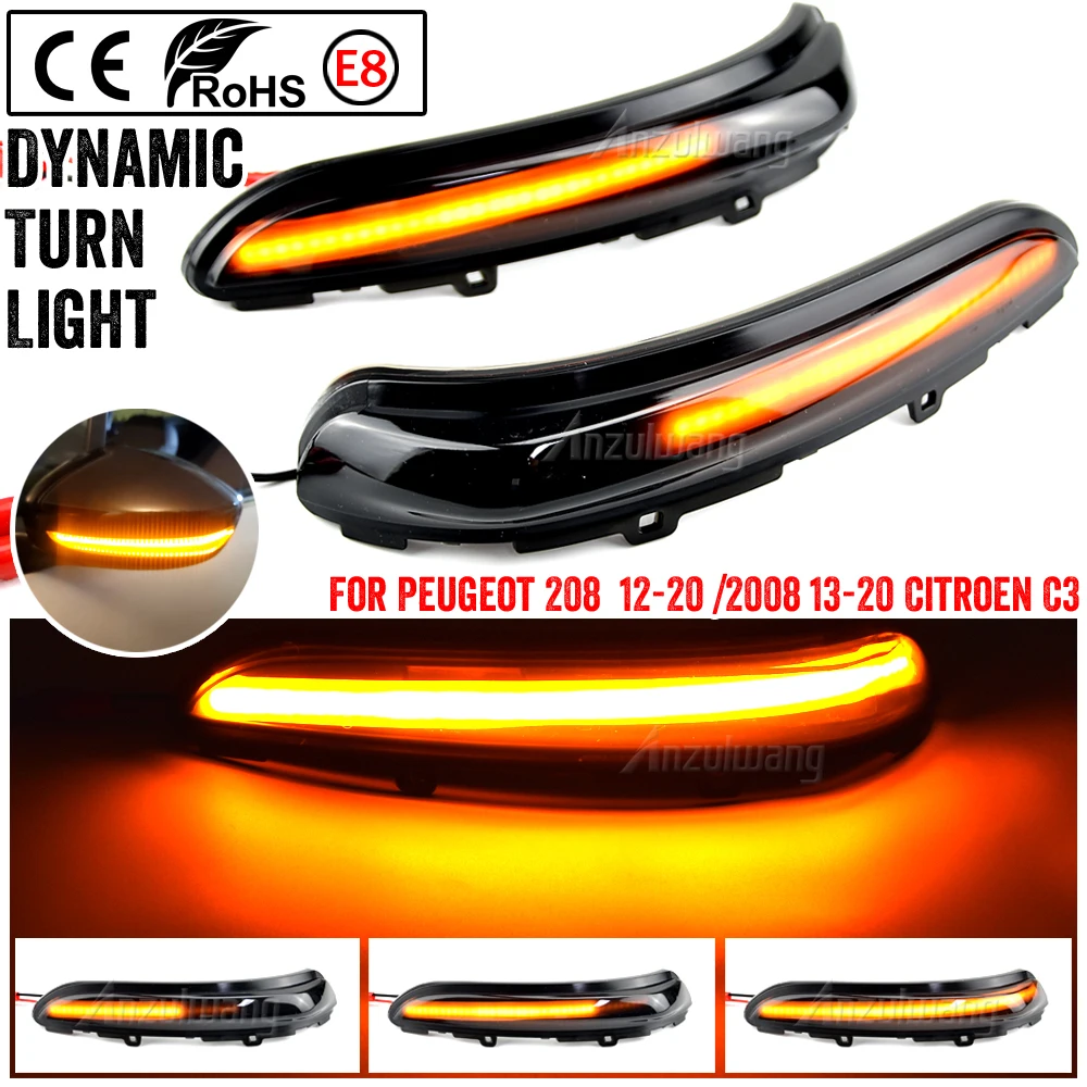 Dynamiczny kierunkowskaz LED do Peugeot 208 2008 2012-2020 Citroen C3 2016- Migający kierunkowskaz Sekwencyjna lampa migająca