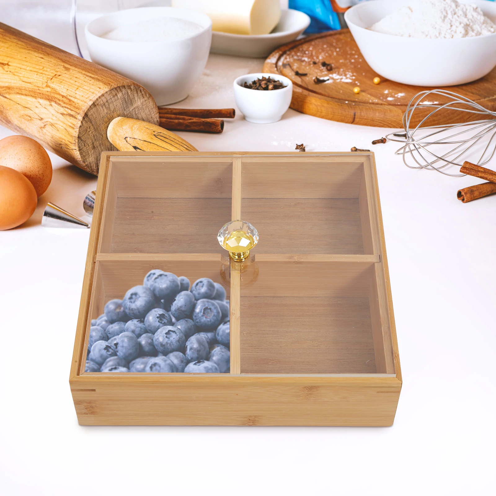 

Shape Four-grid Snack Box Compartments Food Tray Multifunction Covered Light Brown Dessert Make Tea