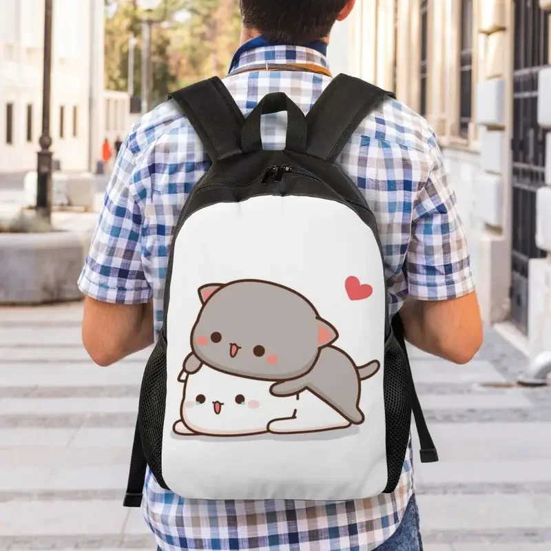 Mochila escolar impermeável para homens e mulheres, bolsa de faculdade, pêssego e Goma Mochi, saco de faculdade