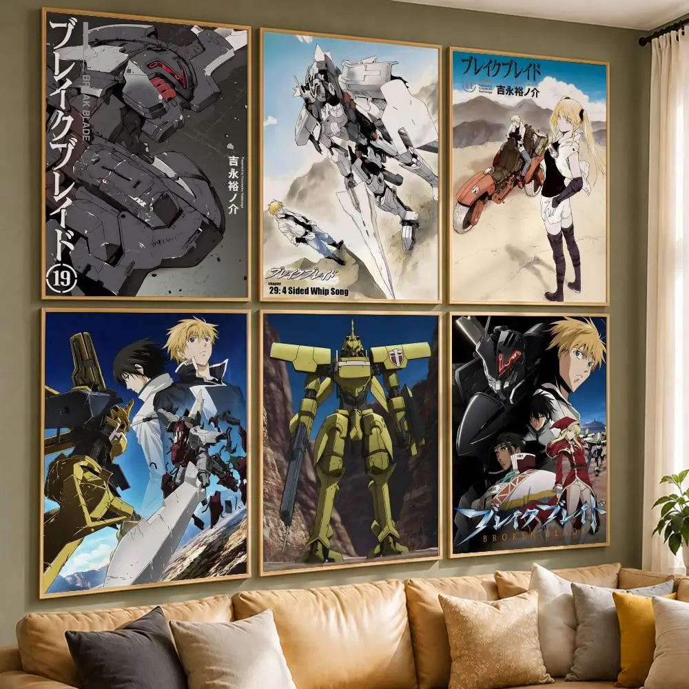 Mecha Anime B-Broken BladeS Poster Vintage Retro Anime Poster Stickers Peel and Stick Wall Art Home Decor