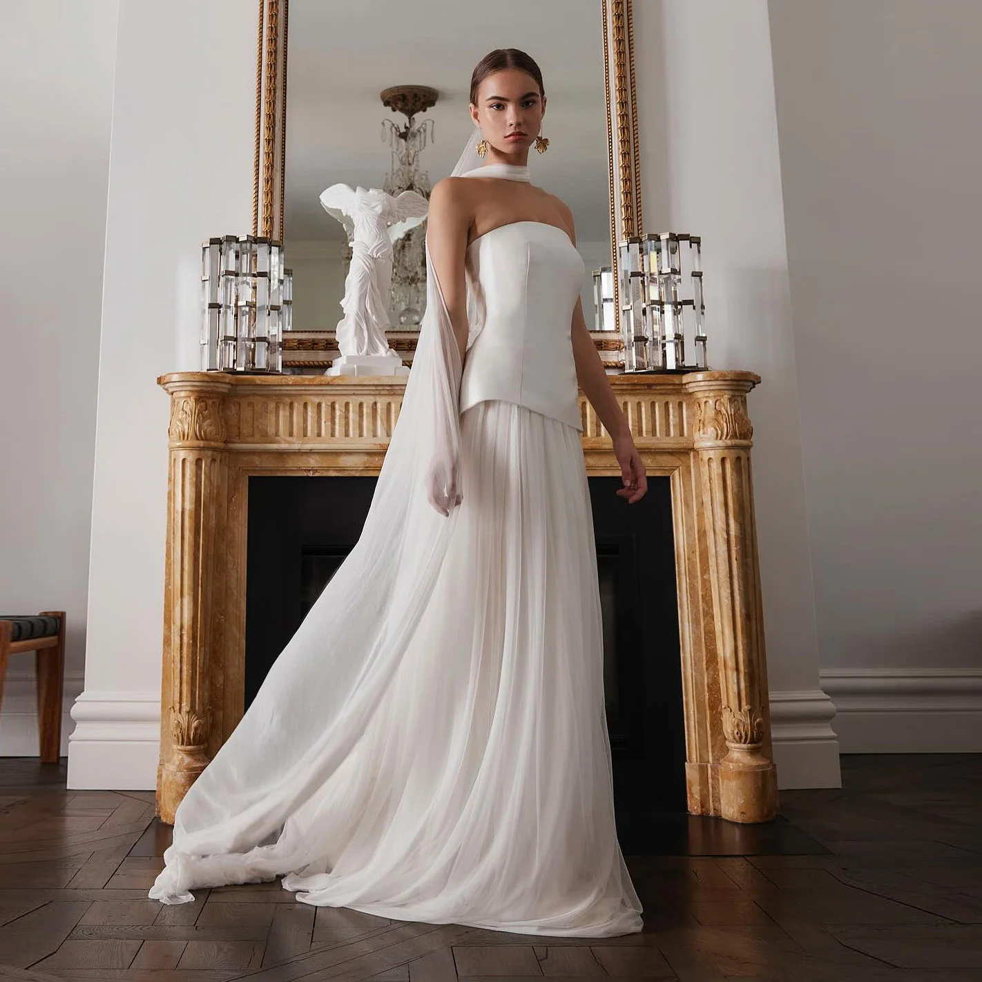 샤론 사이드 우아한 두바이 이브닝 원피스, 스트랩리스 스카프, 여성용 아랍어 웨딩 원피스 가운, SF130 맞춤형 화이트