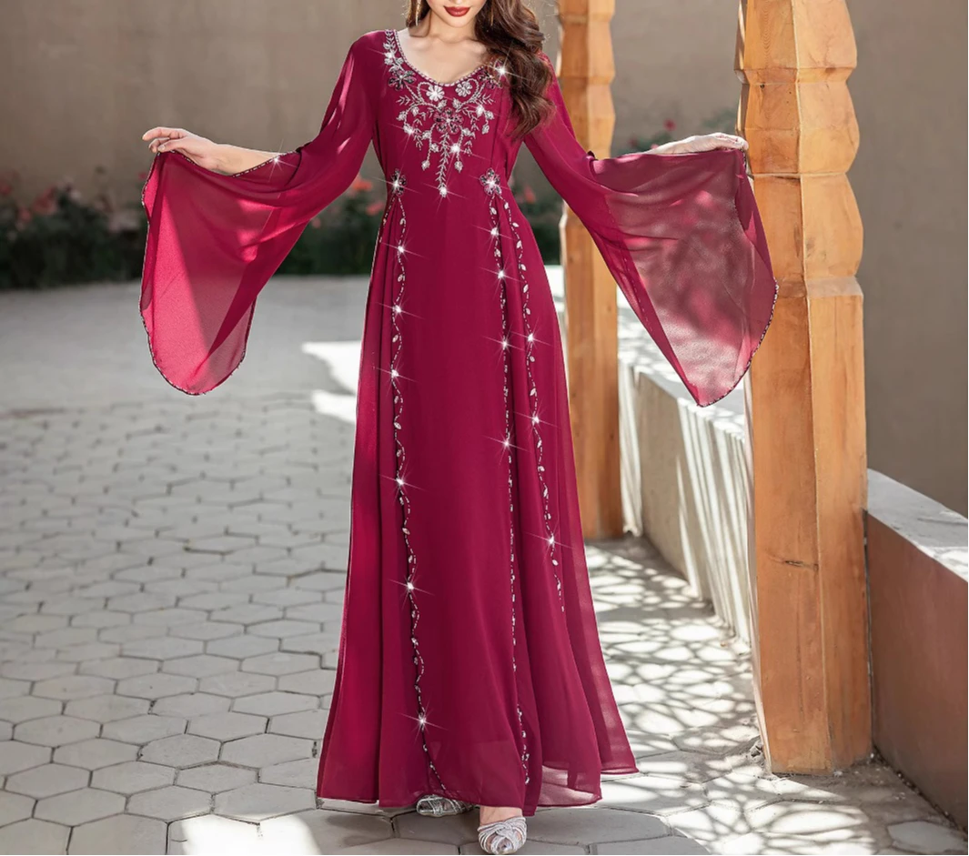 

Ramadan Eid Red Abaya Damen Dubai Arab Islam Prayer Clothes Muslim African Dresses for Women Kebaya Kaftan Robe Musulmane Femme