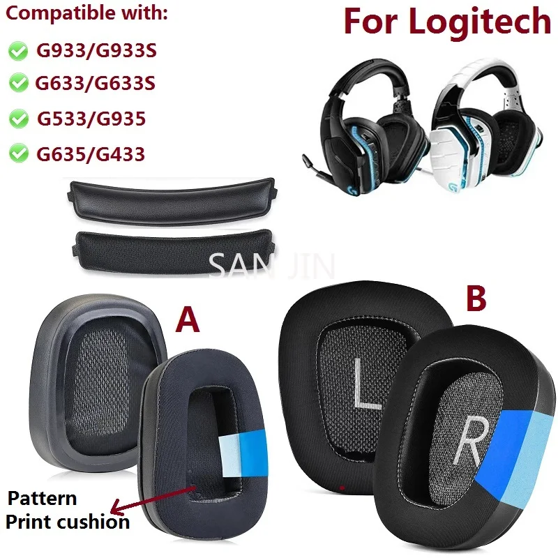 Cuscinetti auricolari in gel di raffreddamento di ricambio per cuffie Logitech G633/G633S/G933/G933S/G533/G935/G635/G433 Paraorecchie/cuscino per fascia