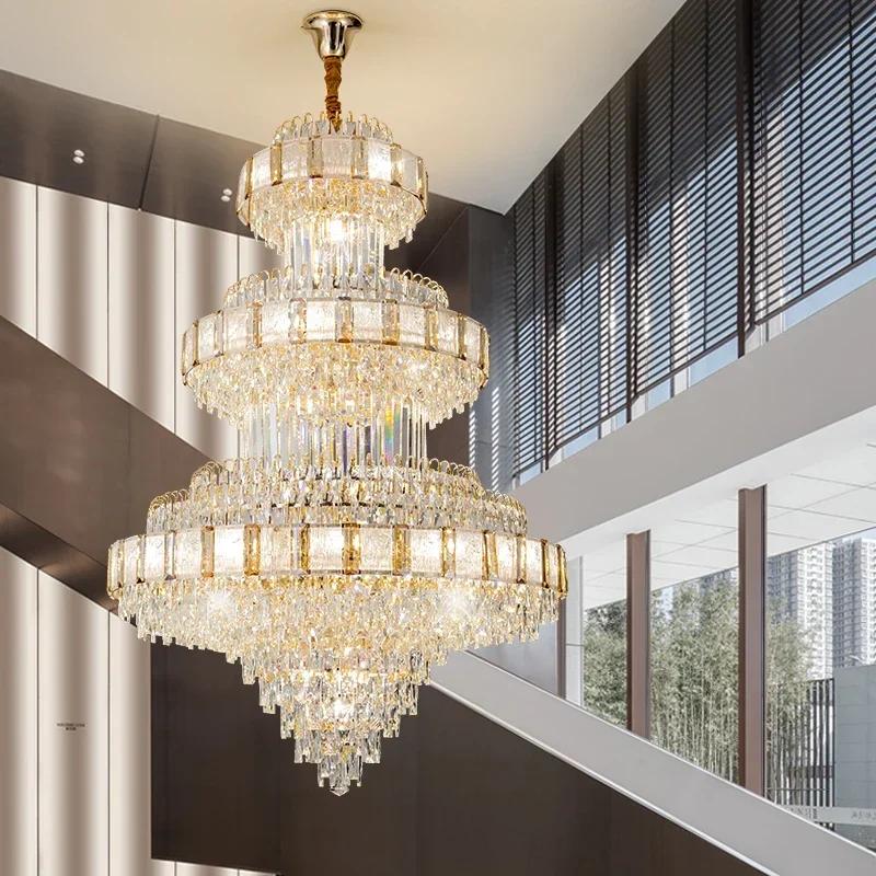 Luxury Villa Duplex Crystal LED Pendant Chandelier for Loft Staircase Building Lights Elegant Crystal Chandelier