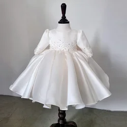 Toddler Girl Party Dress Tulle Princess 1st Birthday Baby Christening Dress Beads White Gala Wedding Kid Children Gowns For Girl